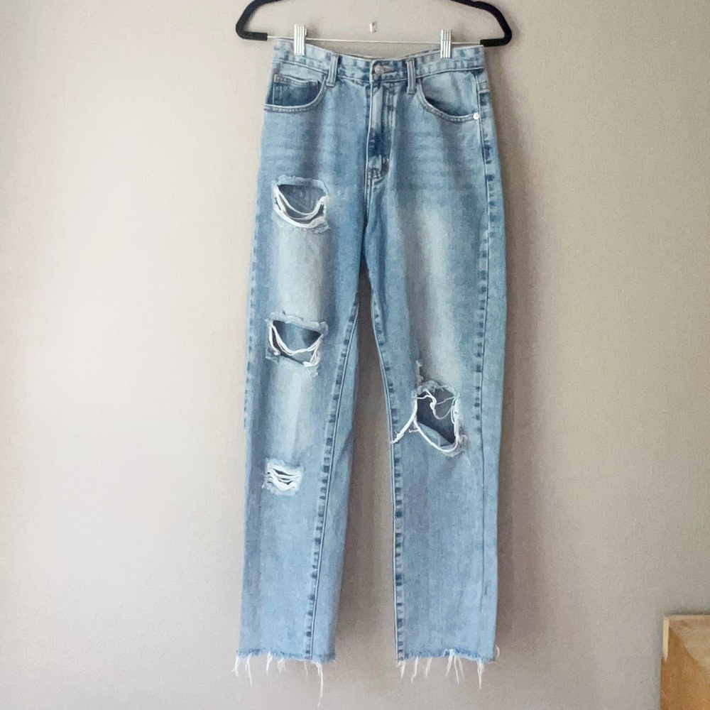 PrettyLittleThing distressed straight leg ripped jeans